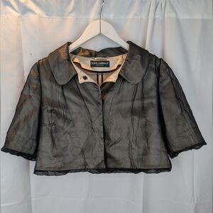 DOLCE & GABBANA Black Sheet Chiffon Layered Crop Jacket Size 4 US In VGUC